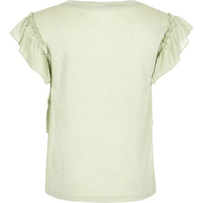 Girls green marl frill T-shirt